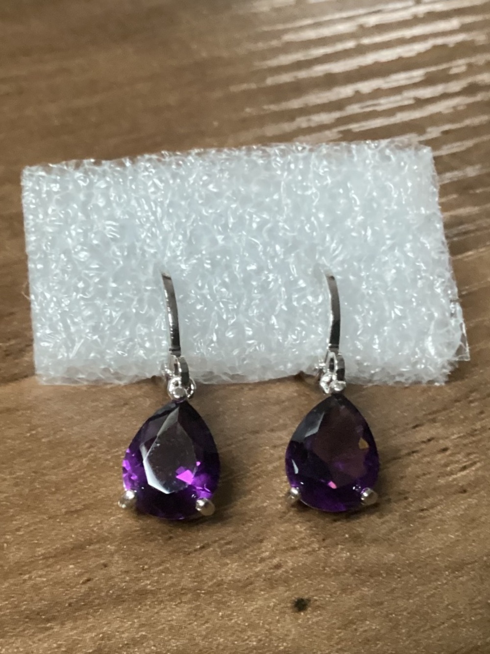 Teardrop Shape Zircon Drop Earrings Purple/Silver-tone New without tag